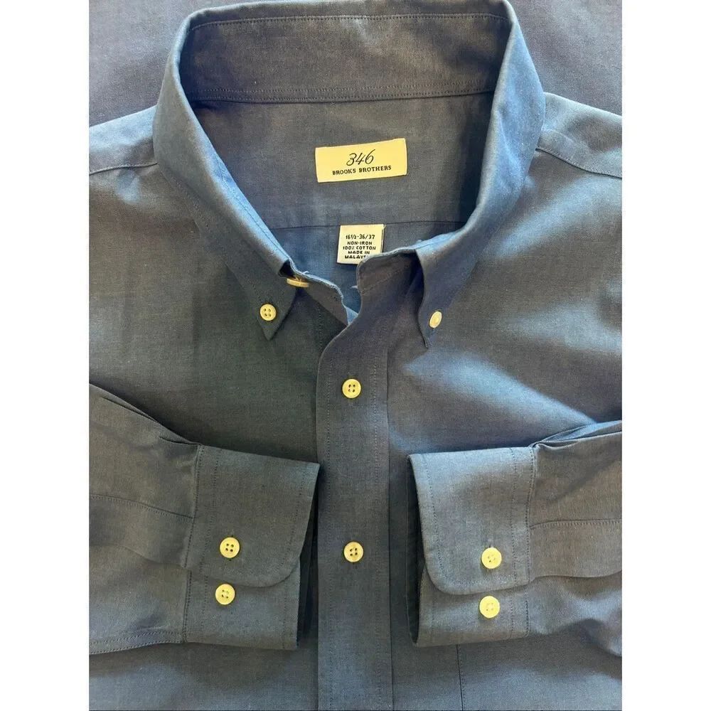 Brooks Brothers Men's Long Sleeve Button-Down Dress Shirt Navy Blue Size 16 1/2